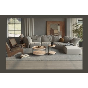 Table basse NORWYN – Coloris chêne vieilli – Table basse ronde Ø45 cm – MDF – Design compact et original 