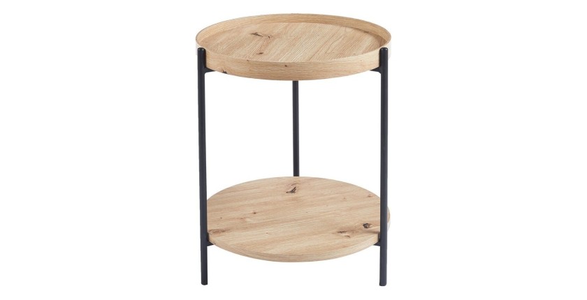 Table basse NORWYN – Coloris chêne vieilli – Table basse ronde Ø45 cm – MDF – Design compact et original