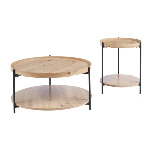 Table basse NORWYN – Coloris chêne vieilli – Table basse ronde Ø45 cm – MDF – Design compact et original 