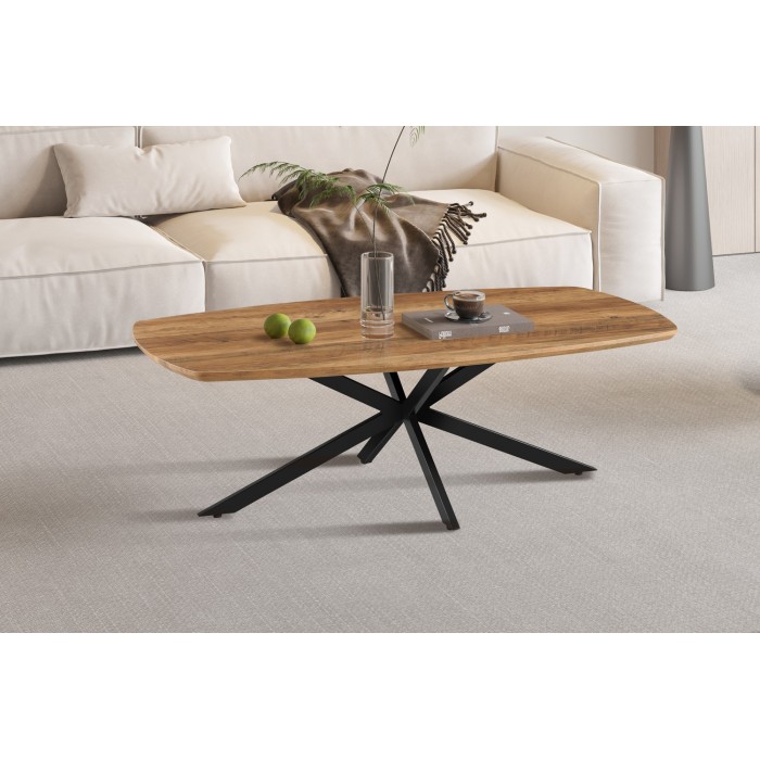 Table basse TUNIS – Coloris bois de manguier – Table basse rectangulaire 130x70 cm – MDF & métal – Design original 