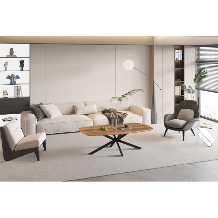 Table basse TUNIS – Coloris bois de manguier – Table basse rectangulaire 130x70 cm – MDF & métal – Design original 