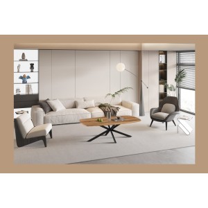 Table basse TUNIS – Coloris bois de manguier – Table basse rectangulaire 130x70 cm – MDF & métal – Design original 