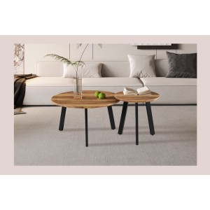 Set de 2 tables basses TUNIS – Coloris bois de manguier – MDF & métal – Style industriel et harmonieux 