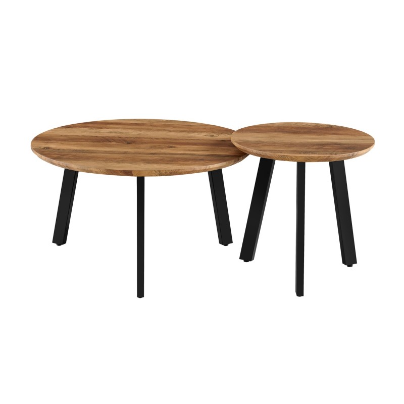 Set de 2 tables basses TUNIS – Coloris bois de manguier – MDF & métal – Style industriel et harmonieux
