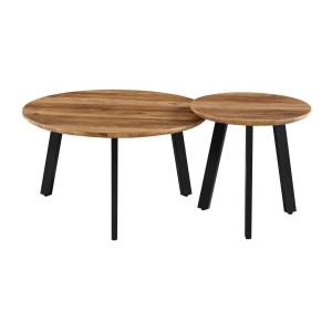 Set de 2 tables basses TUNIS – Coloris bois de manguier – MDF & métal – Style industriel et harmonieux