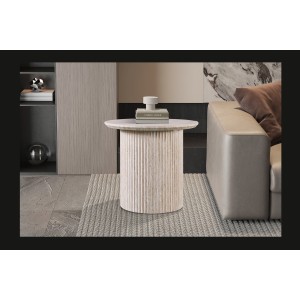 Table basse VAGOS – Coloris chêne clair – Table basse ronde Ø50 cm – MDF – Design moderne et naturel 