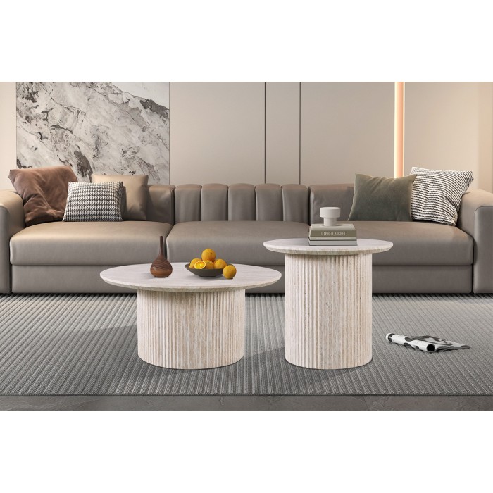Table basse VAGOS – Coloris chêne clair – Table basse ronde Ø50 cm – MDF – Design moderne et naturel 