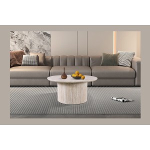 Table basse VAGOS – Coloris chêne clair – Table basse ronde Ø80 cm – MDF – Design naturel et moderne 