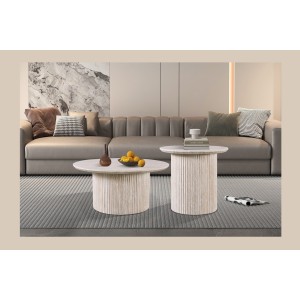 Table basse VAGOS – Coloris chêne clair – Table basse ronde Ø80 cm – MDF – Design naturel et moderne 