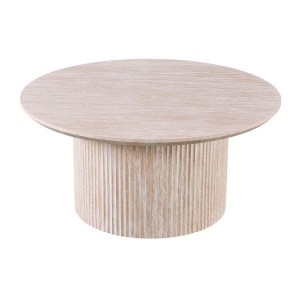Table basse VAGOS – Coloris chêne clair – Table basse ronde Ø80 cm – MDF – Design naturel et moderne 