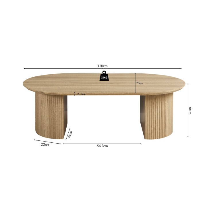 Table basse VAGOS – Coloris chêne naturel – Table basse rectangulaire 120x70 cm – MDF – Design moderne et chaleureux 