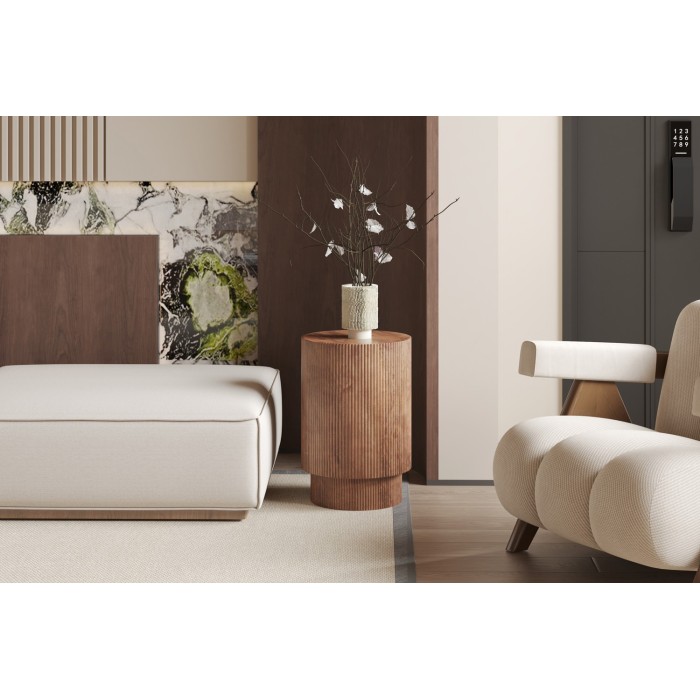 Table basse TALVORA – Bois de manguier massif – Table basse ronde Ø35 cm – Design artisanal et compact 