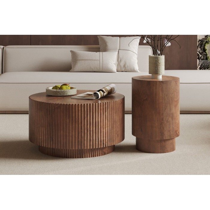 Table basse TALVORA – Bois de manguier massif – Table basse ronde Ø35 cm – Design artisanal et compact 