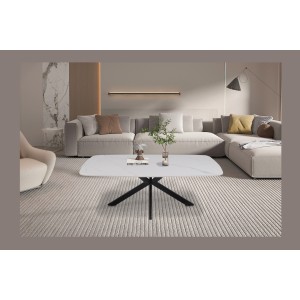 Table basse ARVENA – Table basse rectangulaire 130x70 cm – Pierre blanche & métal – Design moderne haut de gamme 