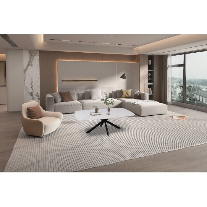 Table basse ARVENA – Table basse rectangulaire 130x70 cm – Pierre blanche & métal – Design moderne haut de gamme 