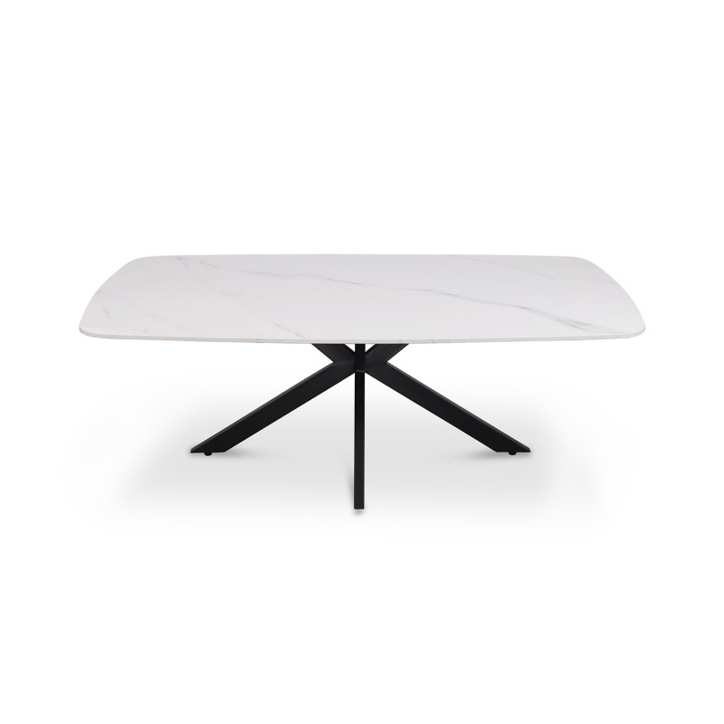 Table basse ARVENA – Table basse rectangulaire 130x70 cm – Pierre blanche & métal – Design moderne haut de gamme