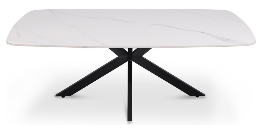 Table basse ARVENA – Table basse rectangulaire 130x70 cm – Pierre blanche & métal – Design moderne haut de gamme