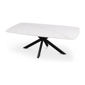 Table basse ARVENA – Table basse rectangulaire 130x70 cm – Pierre blanche & métal – Design moderne haut de gamme 