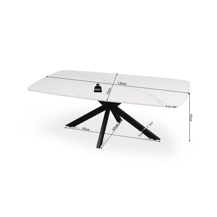 Table basse ARVENA – Table basse rectangulaire 130x70 cm – Pierre blanche & métal – Design moderne haut de gamme 