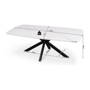 Table basse ARVENA – Table basse rectangulaire 130x70 cm – Pierre blanche & métal – Design moderne haut de gamme 