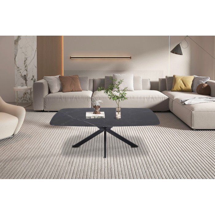 Table basse ARVENA – Table basse rectangulaire 130x70 cm – Pierre noire & métal – Design élégant et contemporain 