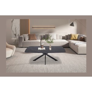 Table basse ARVENA – Table basse rectangulaire 130x70 cm – Pierre noire & métal – Design élégant et contemporain 