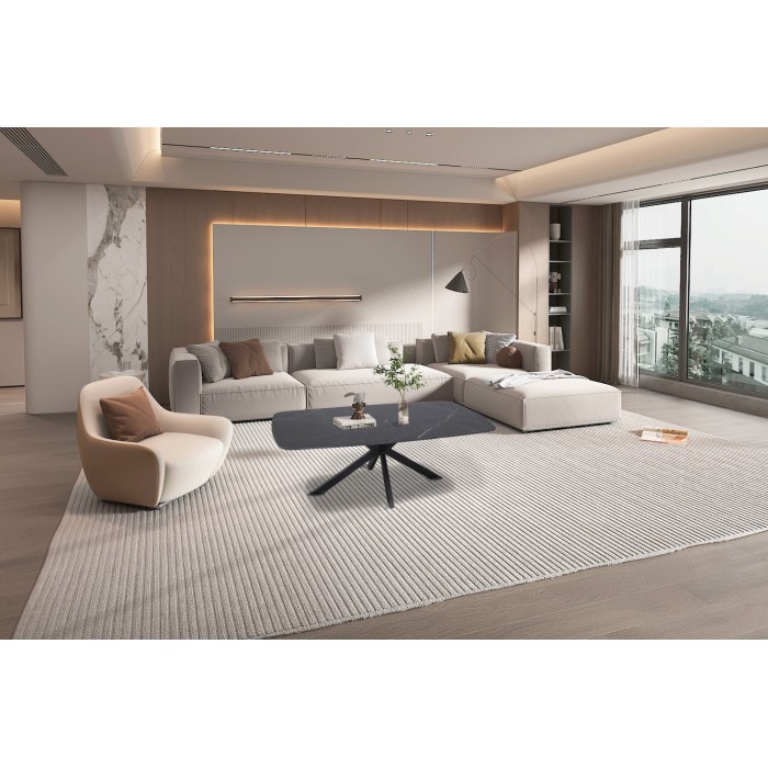 Table basse ARVENA – Table basse rectangulaire 130x70 cm – Pierre noire & métal – Design élégant et contemporain 