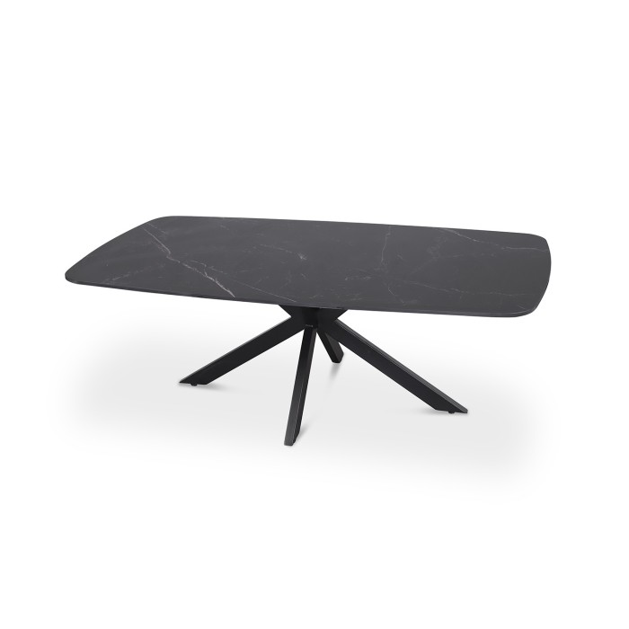 Table basse ARVENA – Table basse rectangulaire 130x70 cm – Pierre noire & métal – Design élégant et contemporain 