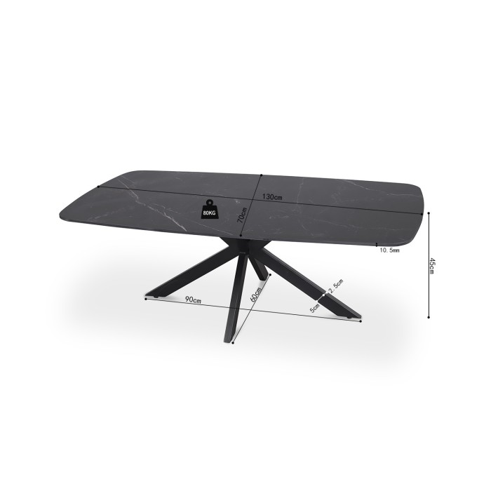 Table basse ARVENA – Table basse rectangulaire 130x70 cm – Pierre noire & métal – Design élégant et contemporain 