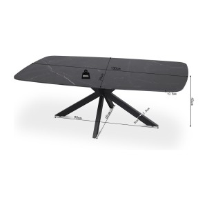 Table basse ARVENA – Table basse rectangulaire 130x70 cm – Pierre noire & métal – Design élégant et contemporain 