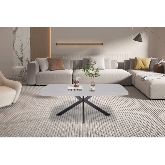 Table basse ARVENA – Table basse rectangulaire 130x70 cm – Pierre grise & métal – Design contemporain et raffiné 