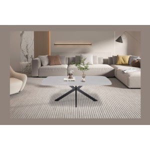 Table basse ARVENA – Table basse rectangulaire 130x70 cm – Pierre grise & métal – Design contemporain et raffiné 