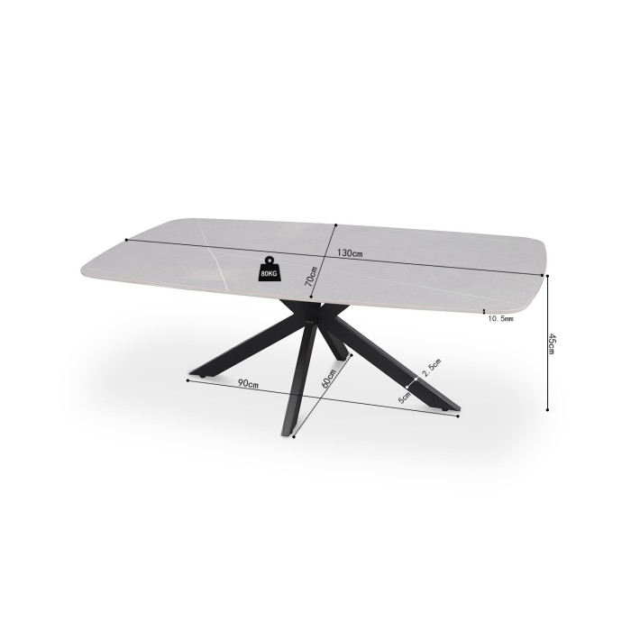 Table basse ARVENA – Table basse rectangulaire 130x70 cm – Pierre grise & métal – Design contemporain et raffiné 