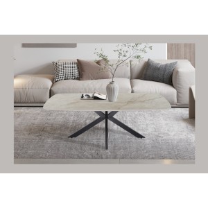 Table basse ARVENA – Table basse rectangulaire 130x70 cm – Marbre beige & métal – Design haut de gamme et raffiné 