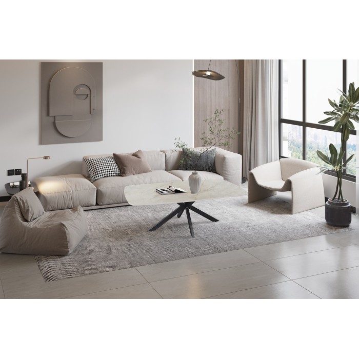 Table basse ARVENA – Table basse rectangulaire 130x70 cm – Marbre beige & métal – Design haut de gamme et raffiné 