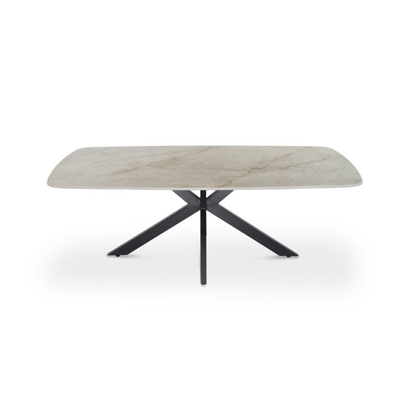 Table basse ARVENA – Table basse rectangulaire 130x70 cm – Marbre beige & métal – Design haut de gamme et raffiné