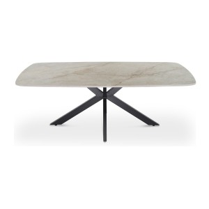 Table basse ARVENA – Table basse rectangulaire 130x70 cm – Marbre beige & métal – Design haut de gamme et raffiné