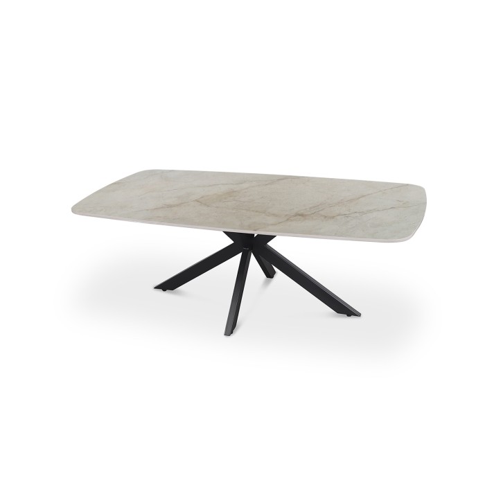 Table basse ARVENA – Table basse rectangulaire 130x70 cm – Marbre beige & métal – Design haut de gamme et raffiné 