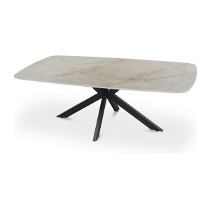 Table basse ARVENA – Table basse rectangulaire 130x70 cm – Marbre beige & métal – Design haut de gamme et raffiné 