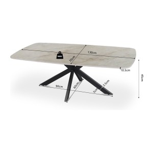 Table basse ARVENA – Table basse rectangulaire 130x70 cm – Marbre beige & métal – Design haut de gamme et raffiné 