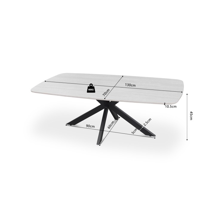 Tables basses ARVENA – Table basse rectangulaire 130x70 cm – 5 coloris pierre et marbre – Design contemporain 