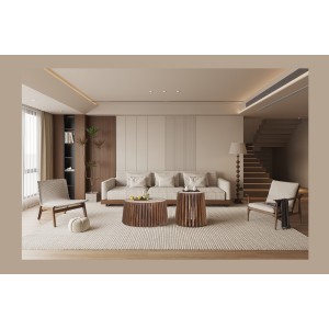 Table basse MAELORA – Table basse ronde Ø40 cm – Bois de manguier & travertin – Design naturel et compact 