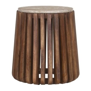 Table basse MAELORA – Table basse ronde Ø40 cm – Bois de manguier & travertin – Design naturel et compact