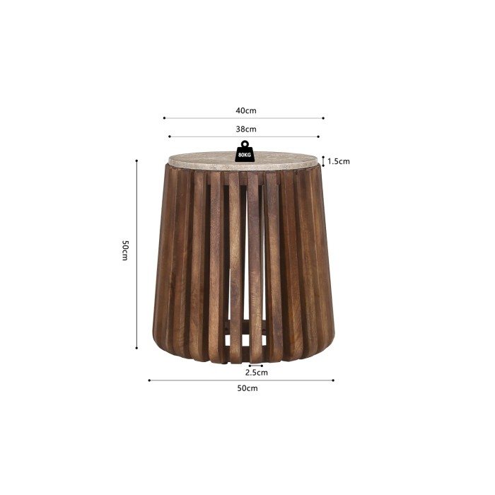 Table basse MAELORA – Table basse ronde Ø40 cm – Bois de manguier & travertin – Design naturel et compact 