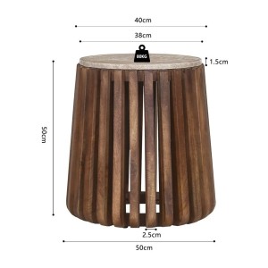 Table basse MAELORA – Table basse ronde Ø40 cm – Bois de manguier & travertin – Design naturel et compact 