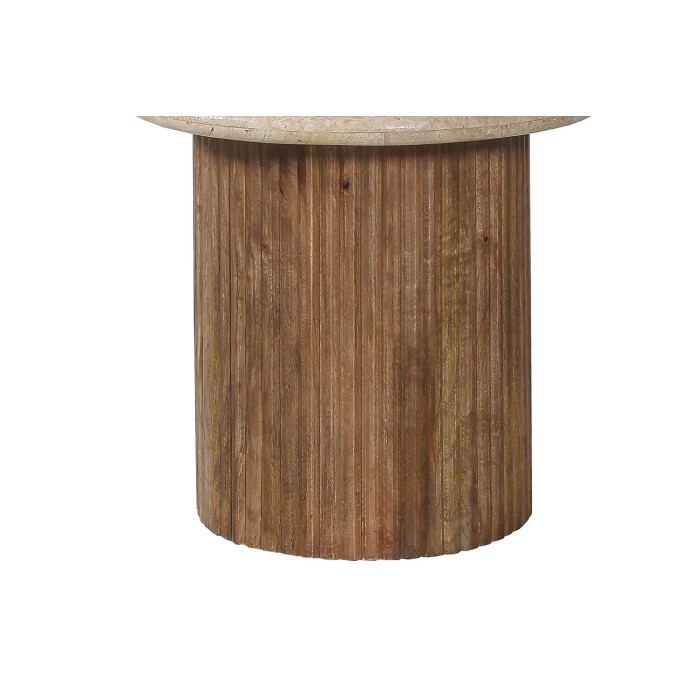 Table basse MAELORA – Table basse ronde Ø50 cm – Bois de manguier & travertin – Design naturel et élégant 