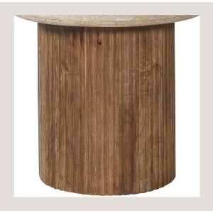 Table basse MAELORA – Table basse ronde Ø50 cm – Bois de manguier & travertin – Design naturel et élégant 