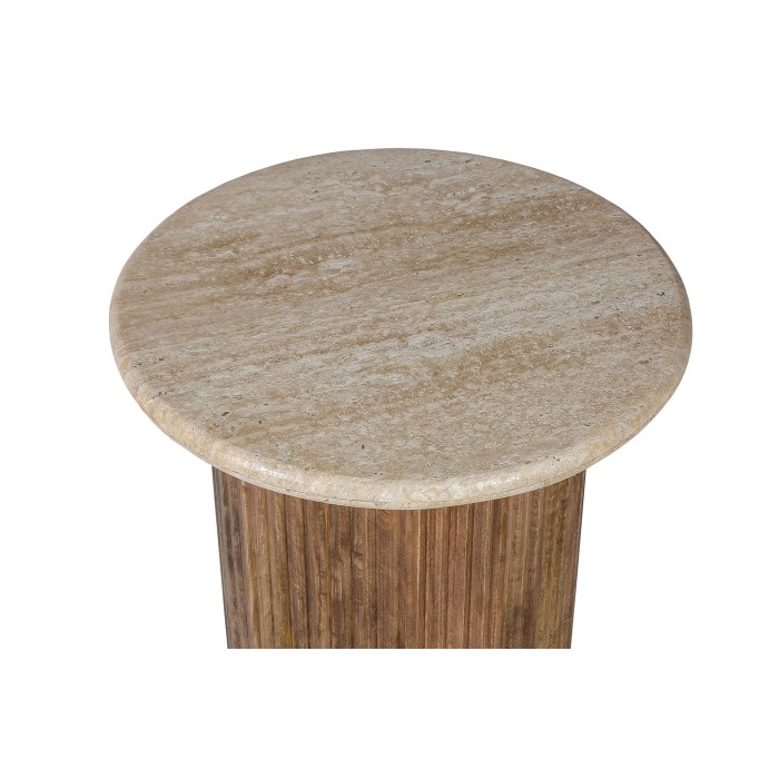Table basse MAELORA – Table basse ronde Ø50 cm – Bois de manguier & travertin – Design naturel et élégant 