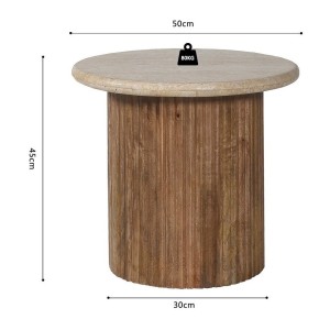 Table basse MAELORA – Table basse ronde Ø50 cm – Bois de manguier & travertin – Design naturel et élégant 