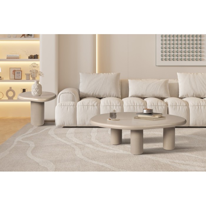 Table basse MAELORA – Table basse ronde Ø50 cm – Bois de manguier & travertin – Design naturel et élégant 